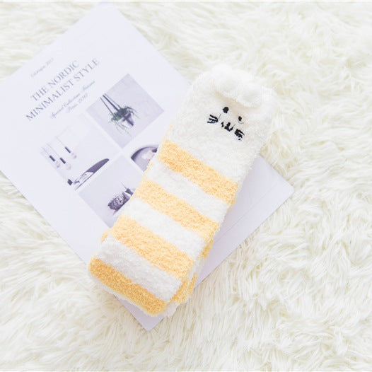 Long tube striped female socks coral velvet socks