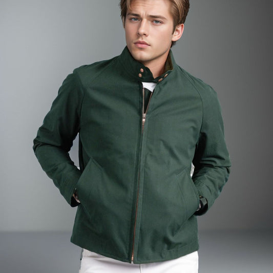 Stand Collar Zipper Solid Color Jacket Coat
