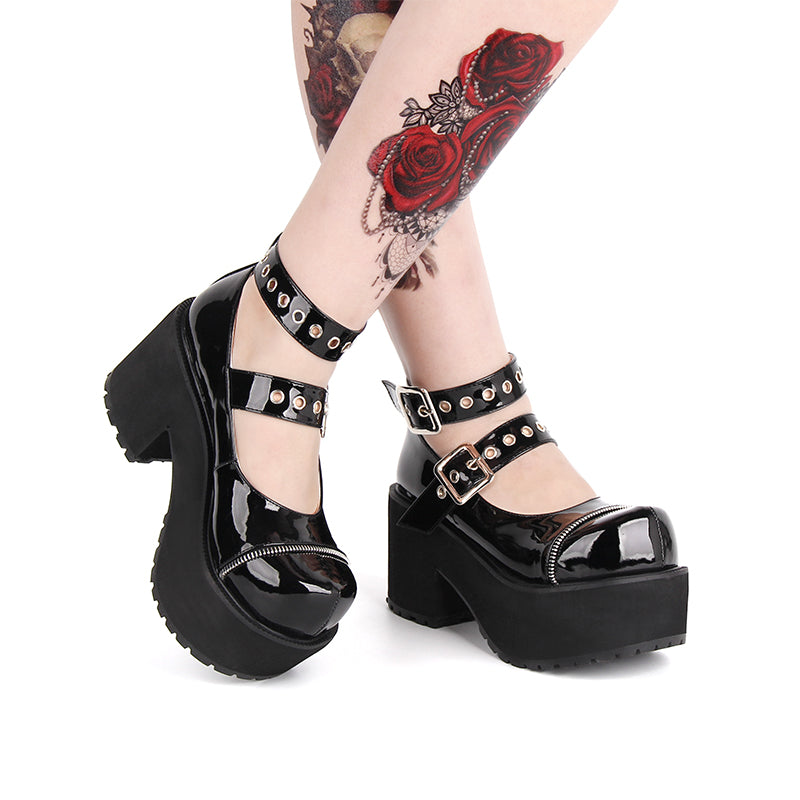 New spring Gothic Lolita shoes high-heeled round toe single strapLolita