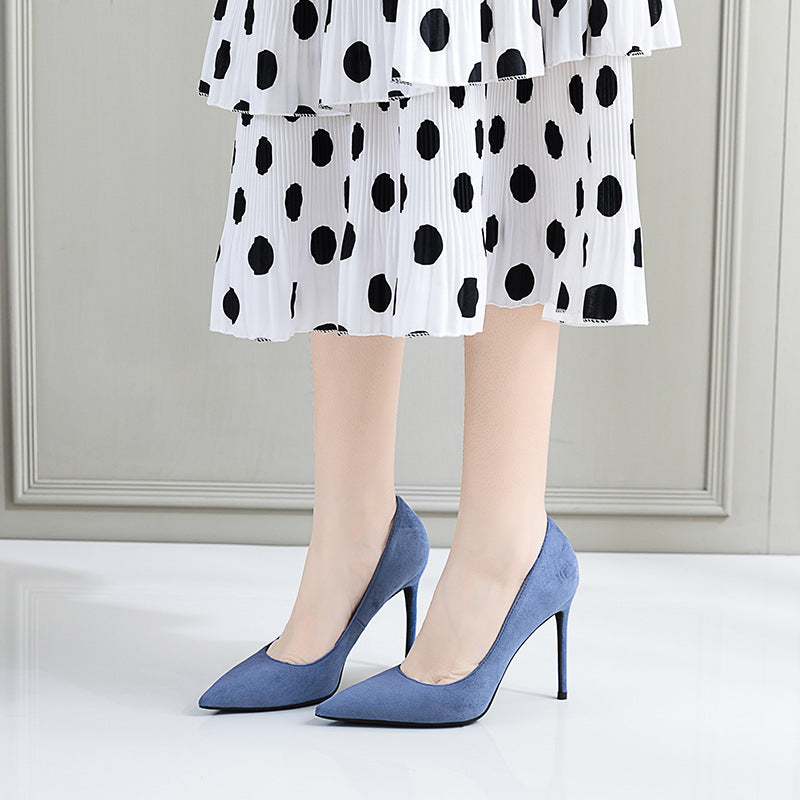 New Single Layer Shoes Women's Fashion Pointed Stiletto Heels Temperament Pure Color Business Ol Women's Shoes