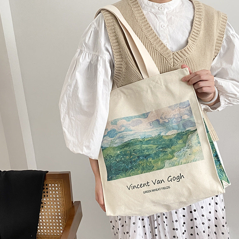 Creative Simple Oil Painting One Shoulder Canvas Bag