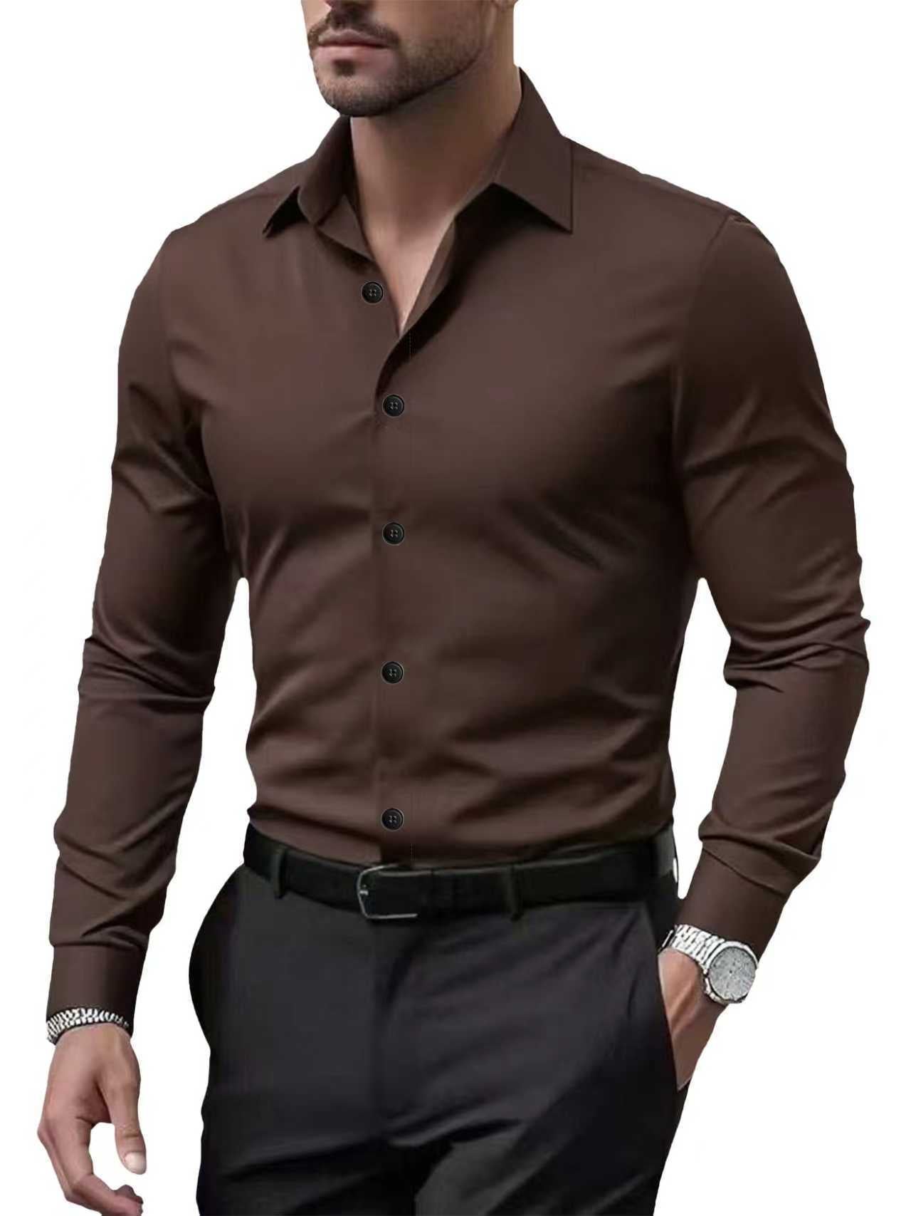 Polyester Semi-Sheer Dress Shirt Dark Gray Semi-Sheer