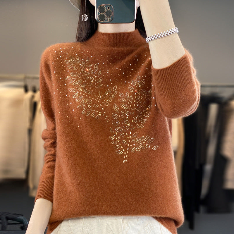 Women's Loose And Versatile Semi High Neck Knitted Sweater