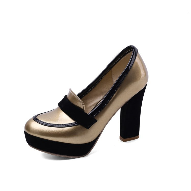 Colorblock bright leather pointed high heels