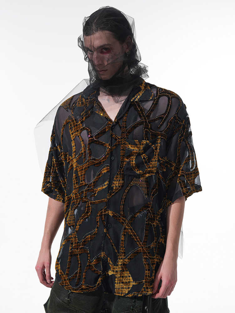 Lightweight Translucent Snake Pattern Short-sleeved Shirt For Men