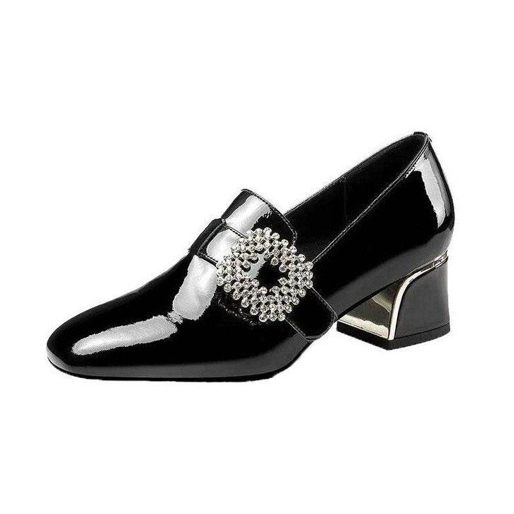 Women's versatile mid-heel chunky heel square toe shoes