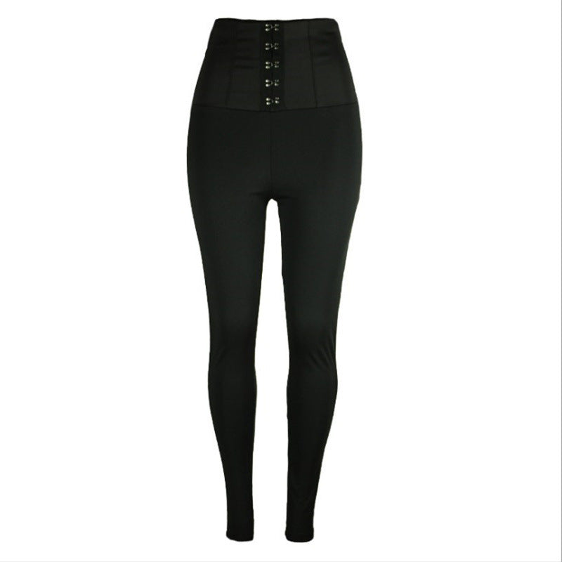 Fashion High Waist Black Color  Length Pants Trousers