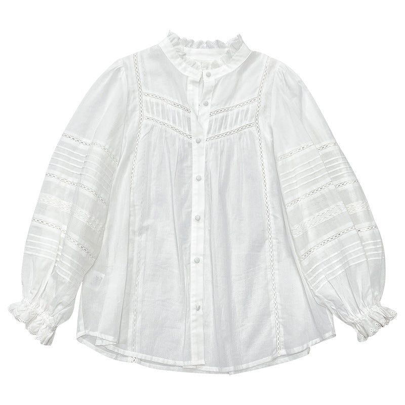 French Style White Shirt Women's Long Sleeve Elegant Cotton Loose