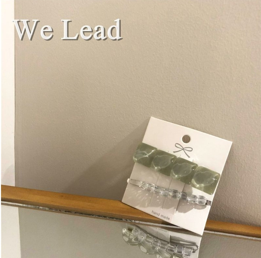 Square geometry transparent crystal hairpin set