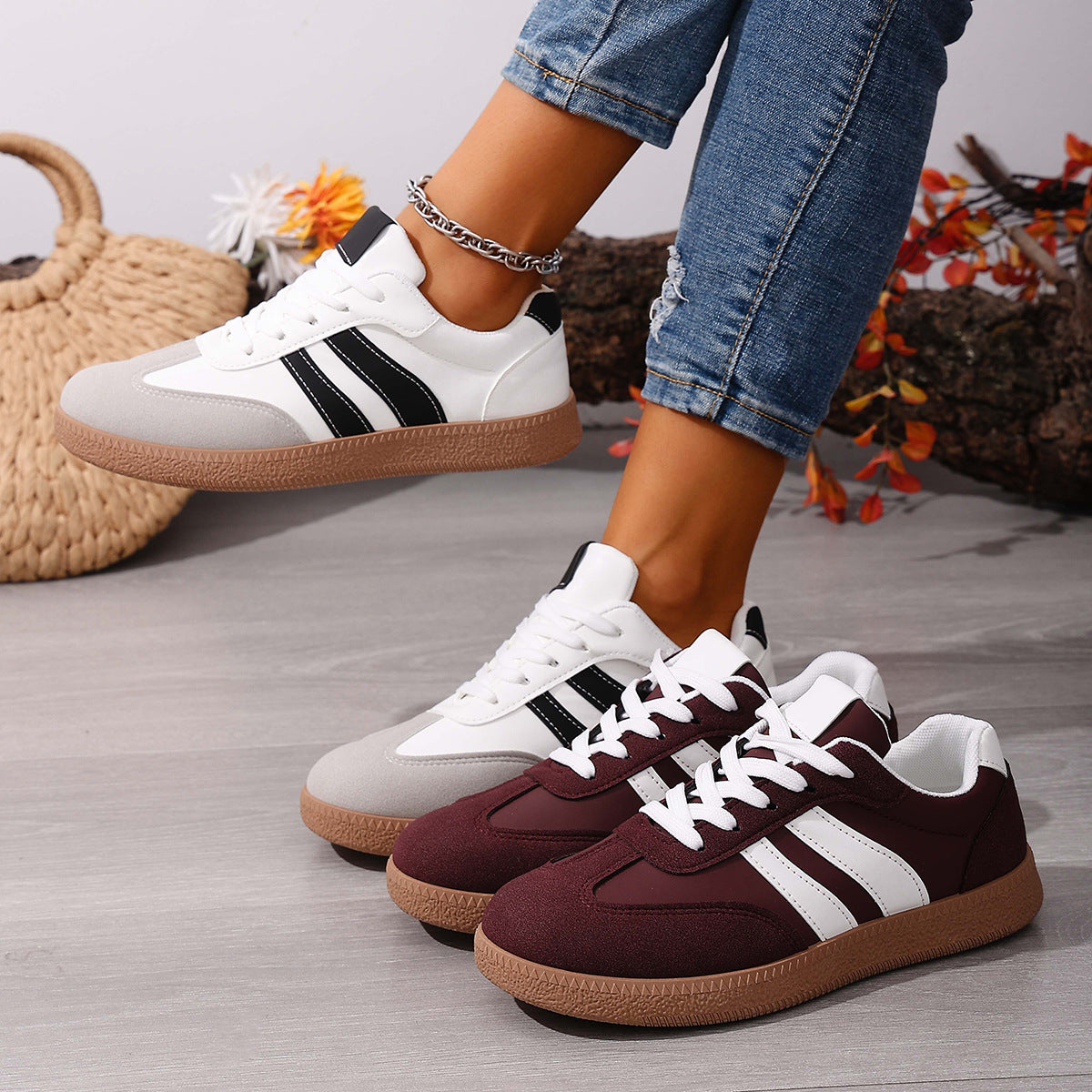 Large Size Color Blocked Round Toe Women's Shoes