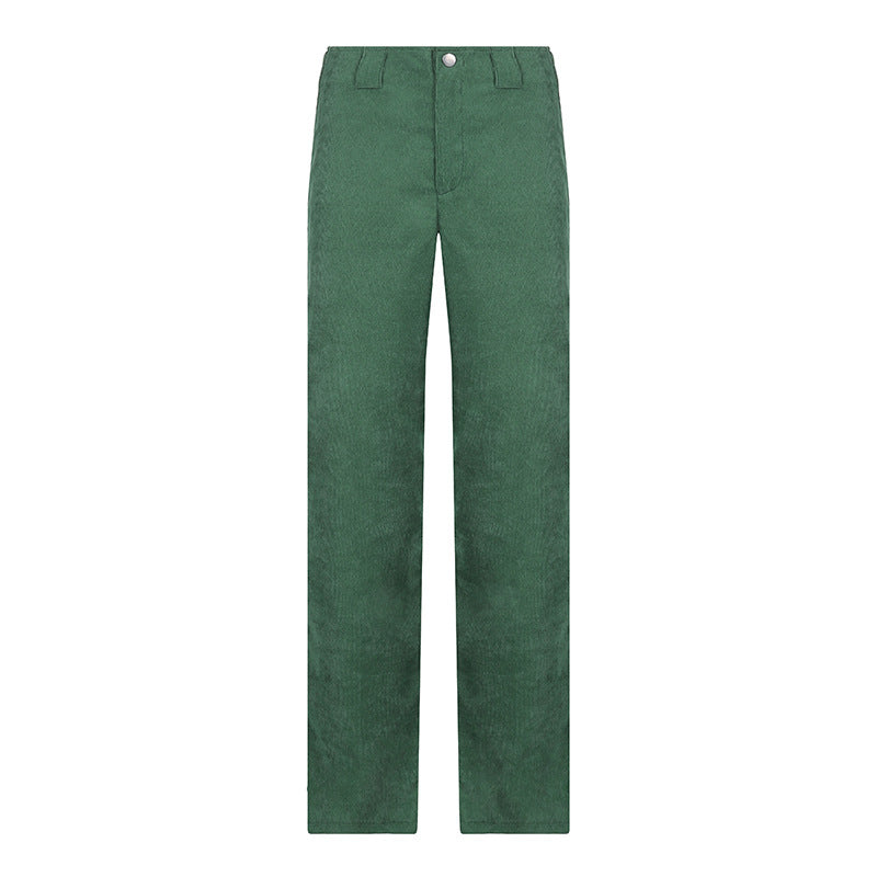 High Waist Casual Corduroy Straight Fit Solid Color Pants