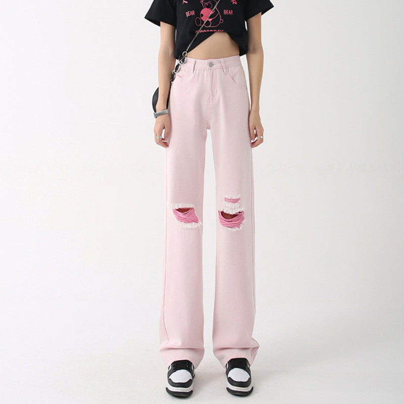 Women's High Waist Loose Ripped Jeans