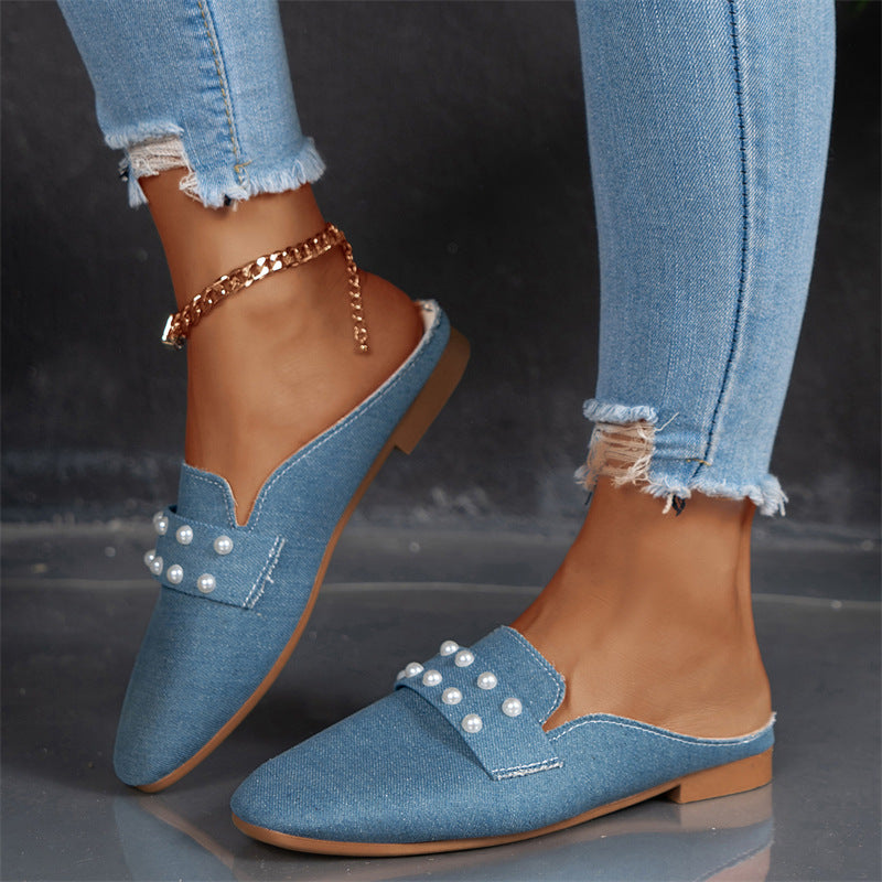Leisure Flat Bottom Pearl Toe Cap Slippers