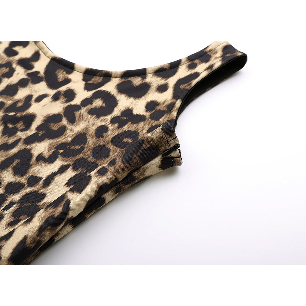 Womens Chic American-Style Spicy Leopard-Print Waist-Cinching Dress