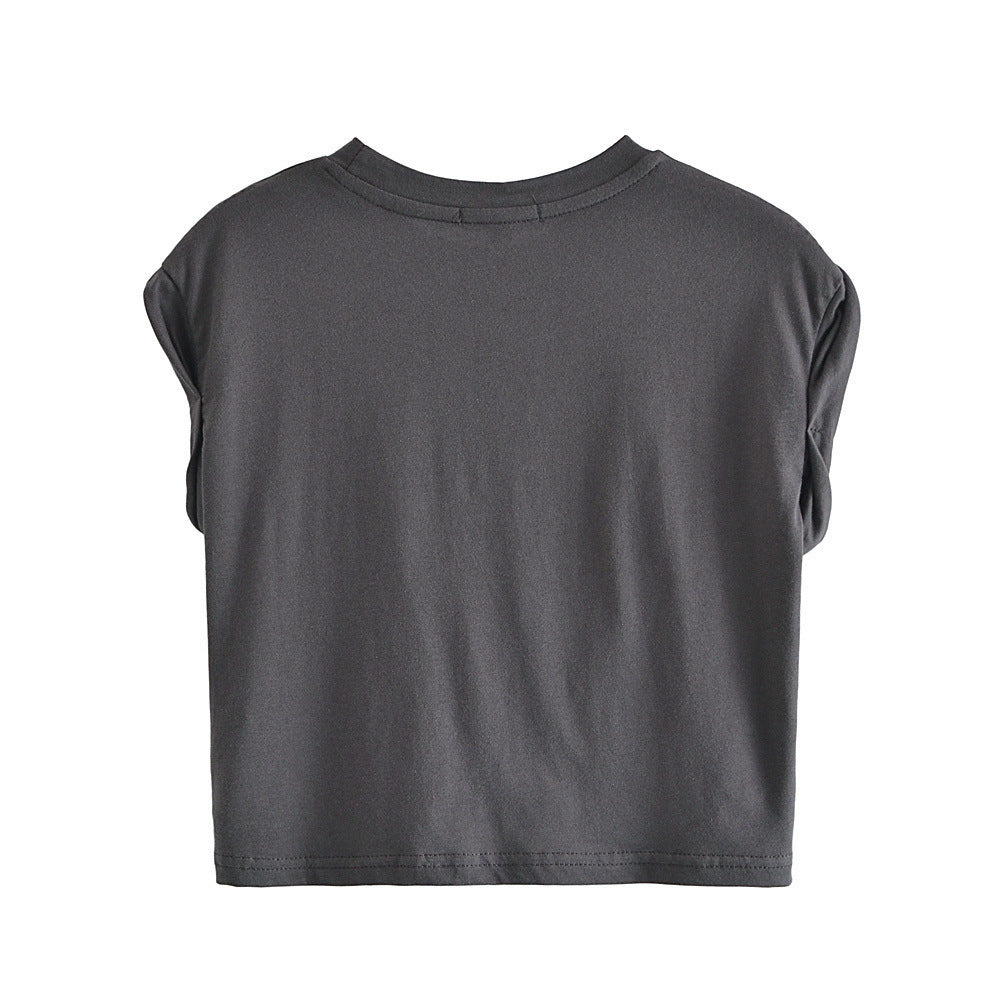 Women's Round Neck Short Sleeve Hem Bow Tie Printed T-shirt