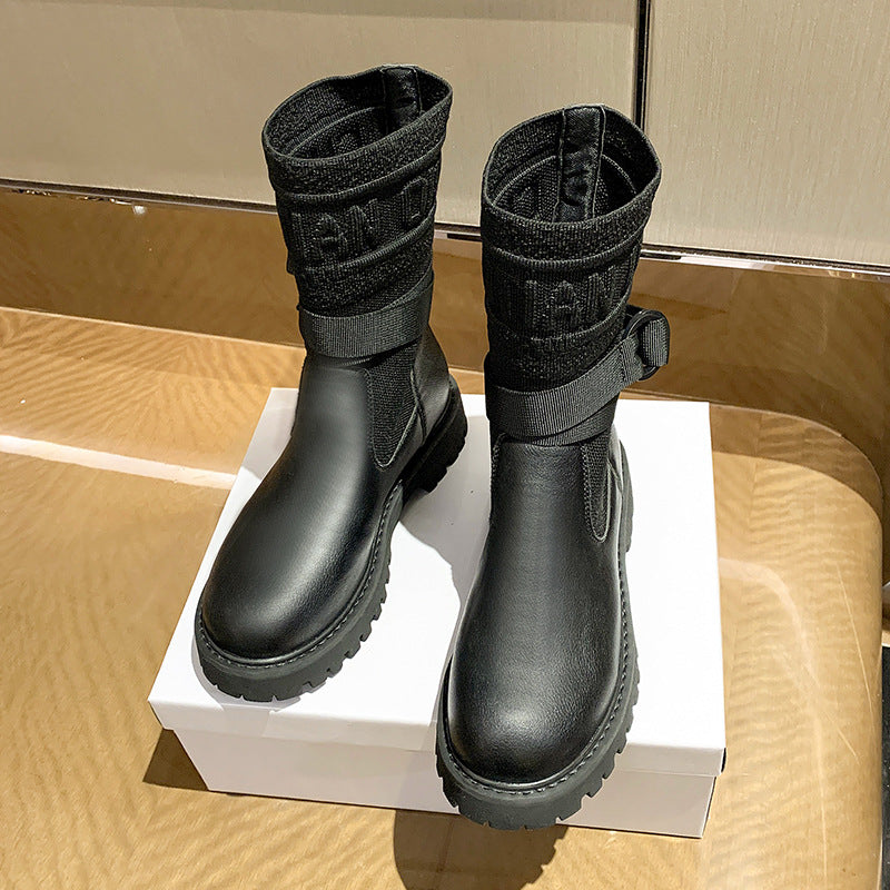 Knit Breathable Paneled Platform Stretch Boots