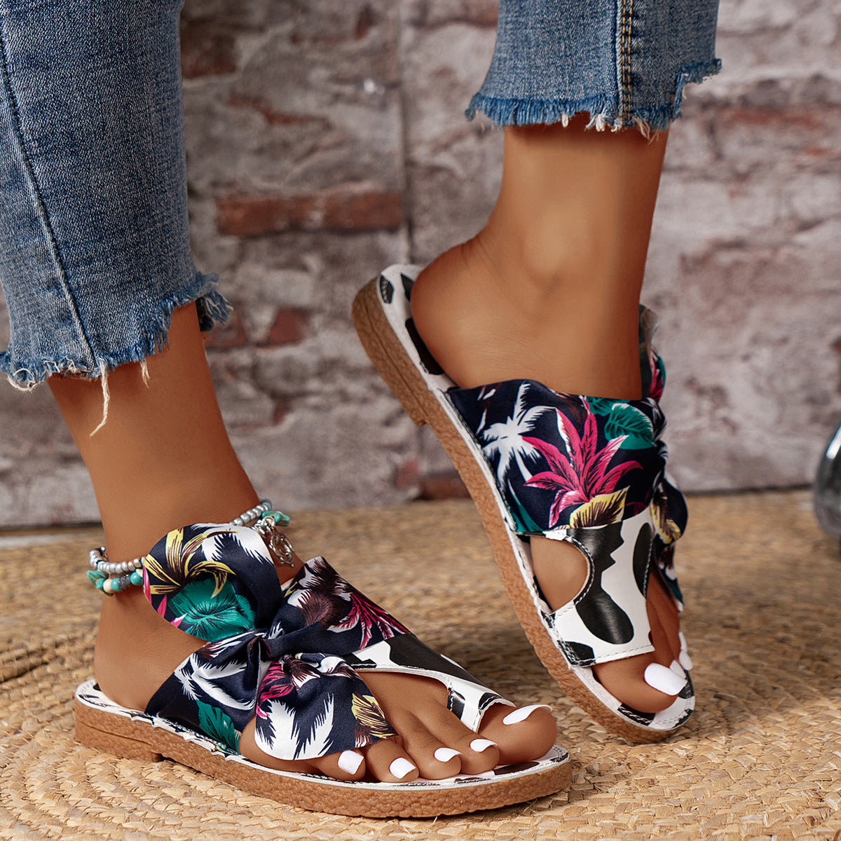 Dame Sandaler Afslappede Flade Tåring Slippers Med Syninger