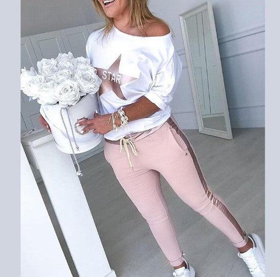 Starry Alphabet Print Top And Pants Casual Set