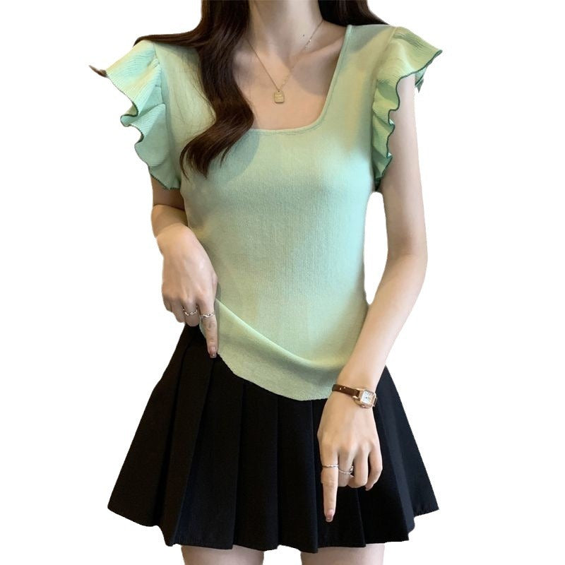Ruffled Short Sleeves Top Slimming