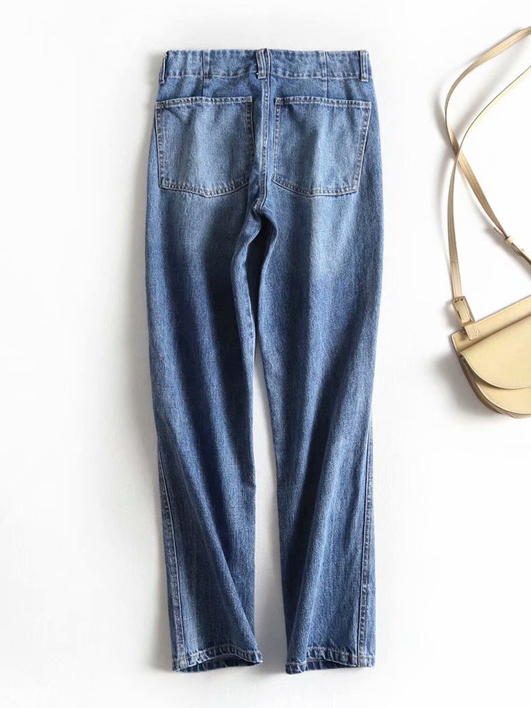 High-rise small straight-leg washed jeans