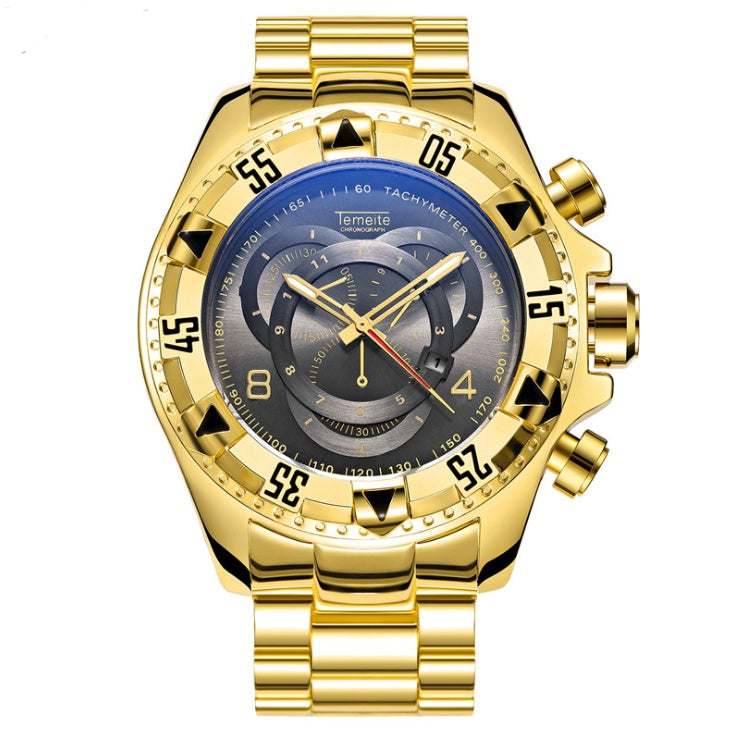 Explosion models watch men's fake three-eye luminous large dial steel belt sports men's watch