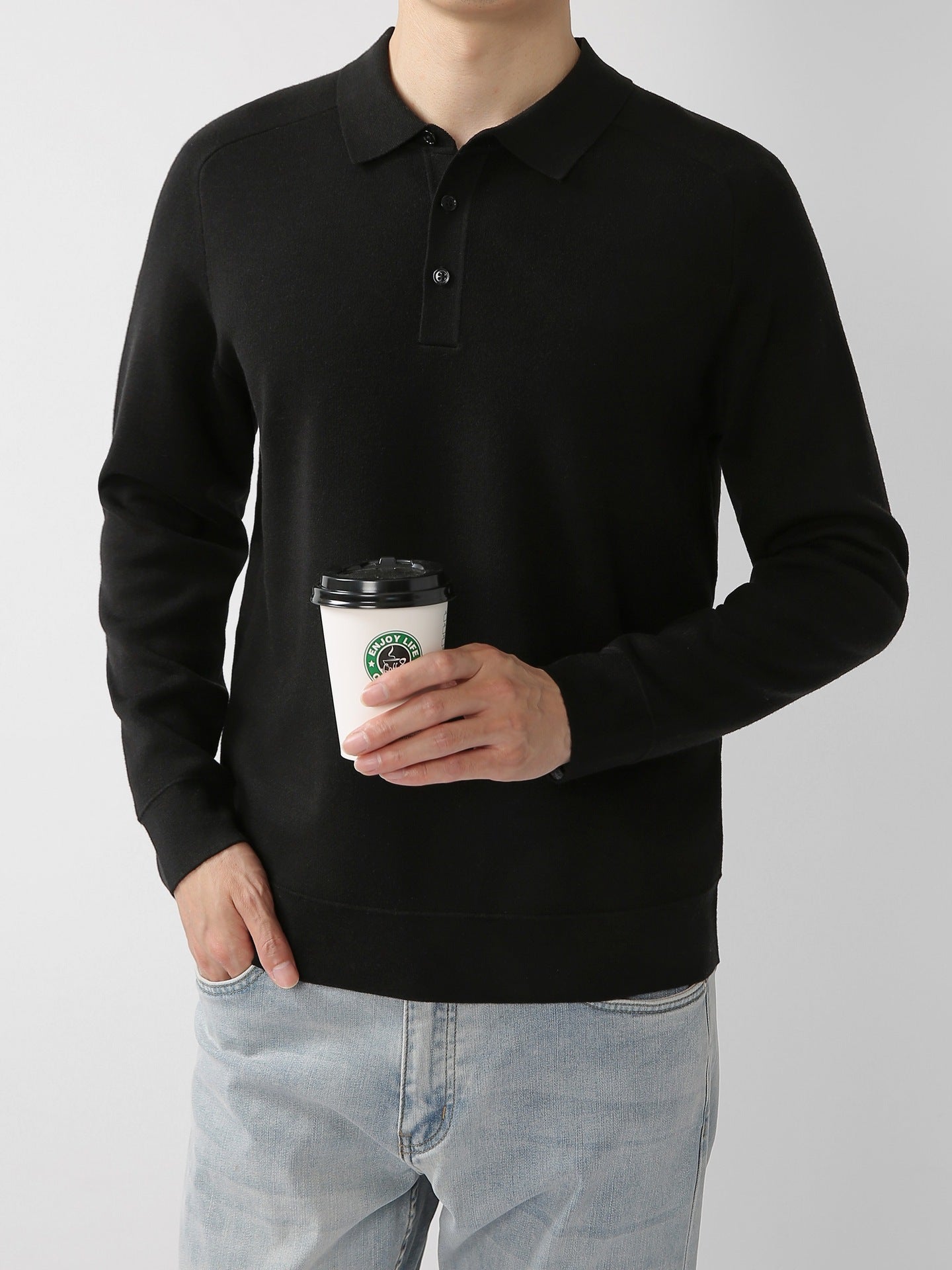 Afslappet Polo Striktrøje Hættetrøje Ensfarvet Mode Lammeuld Sweater