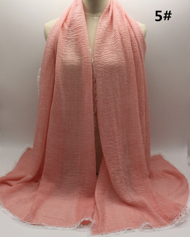 Cross Border Amazon Cotton Dirty Dye Solid Lace Scarf