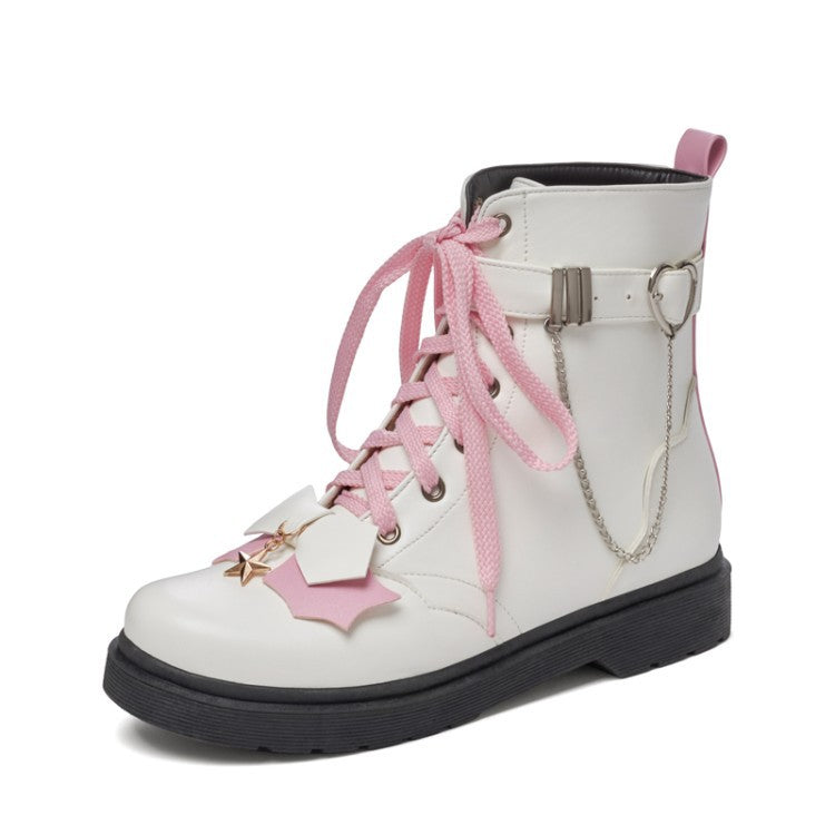 Women's Bow Metal Chain Martin Boots