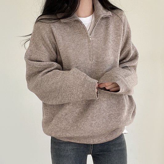Student Zipper Long Sleeve Sweater Coat