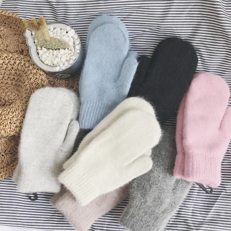 Rabbit Fur Plus Velvet Padded Warm Gloves For Cold-proof Riding