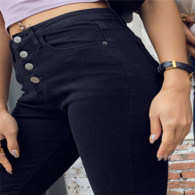 High waist breasted slim pants