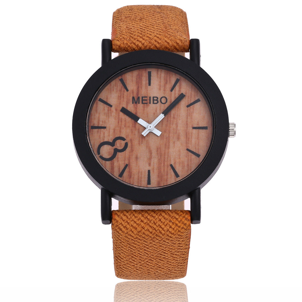 denim belt watch wood grain surface watch quartz watch 8 word