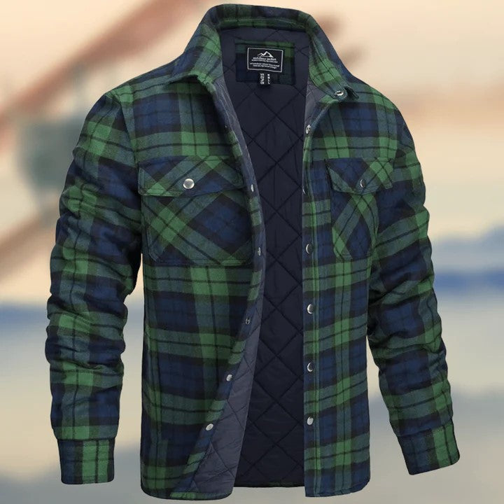 Men's Long Sleeve Lapel Plaid Thickened Shirt Jacket
