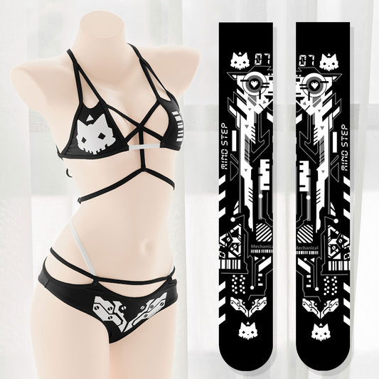Original Printed Mechanical Dark Cat Demon Bikini Set