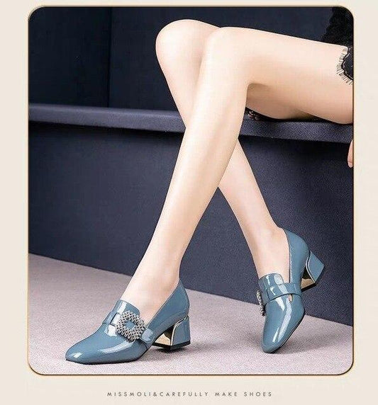 Women's versatile mid-heel chunky heel square toe shoes