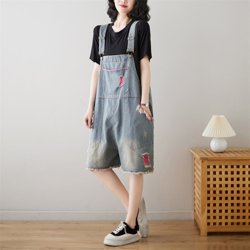 Fashion Retro Strap Denim Shorts