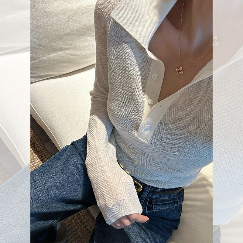 Khaki Polo-neck Fitted Womens Knit Top