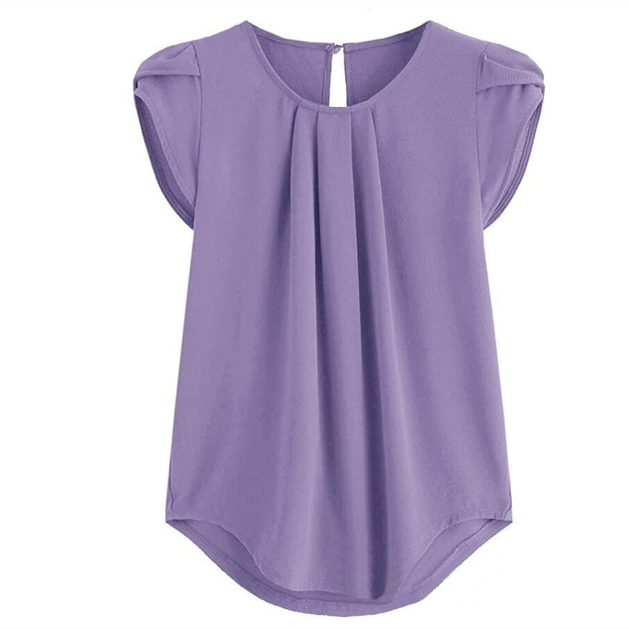 New Solid-color Button-up Short-sleeve Womens Top