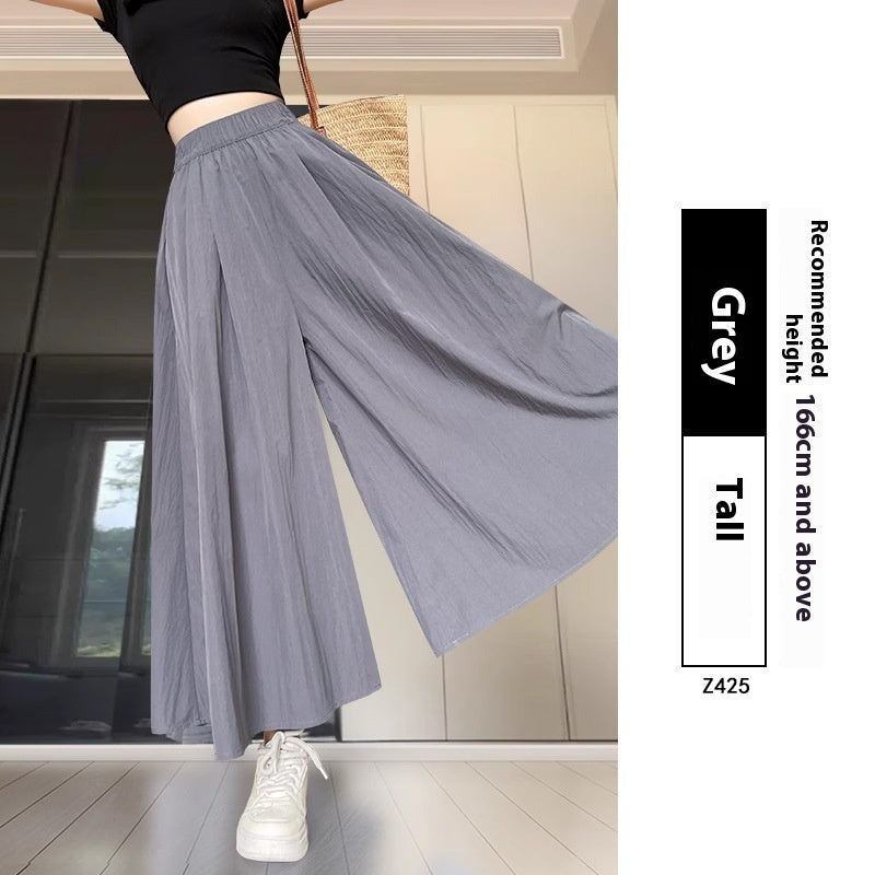 High Waist Slimming A- Line Skirt Casual Small Ice Silk Wide-leg Pants