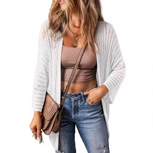 Hollow-out Long-sleeved Cardigan Sweater
