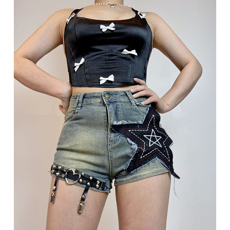 American Retro Denim Shorts til kvinder med XINGX-patch – Skinny Slankende Hot Girl Y2K Punk Hotpants