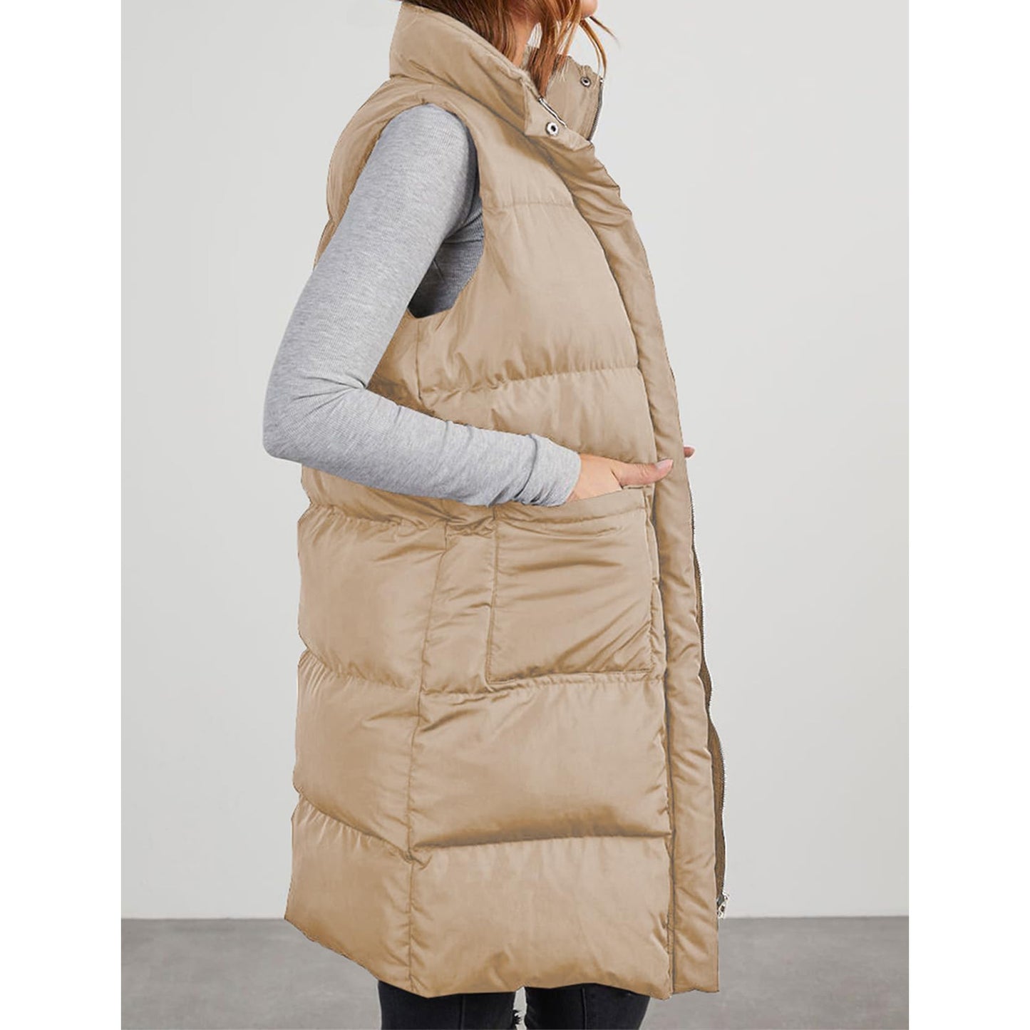 Polyester Hooded Single-breasted Mid-length Cotton Clothing Vest