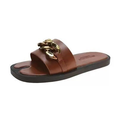 Casual One-word Female Drag Metal Chain Lazy Sandals