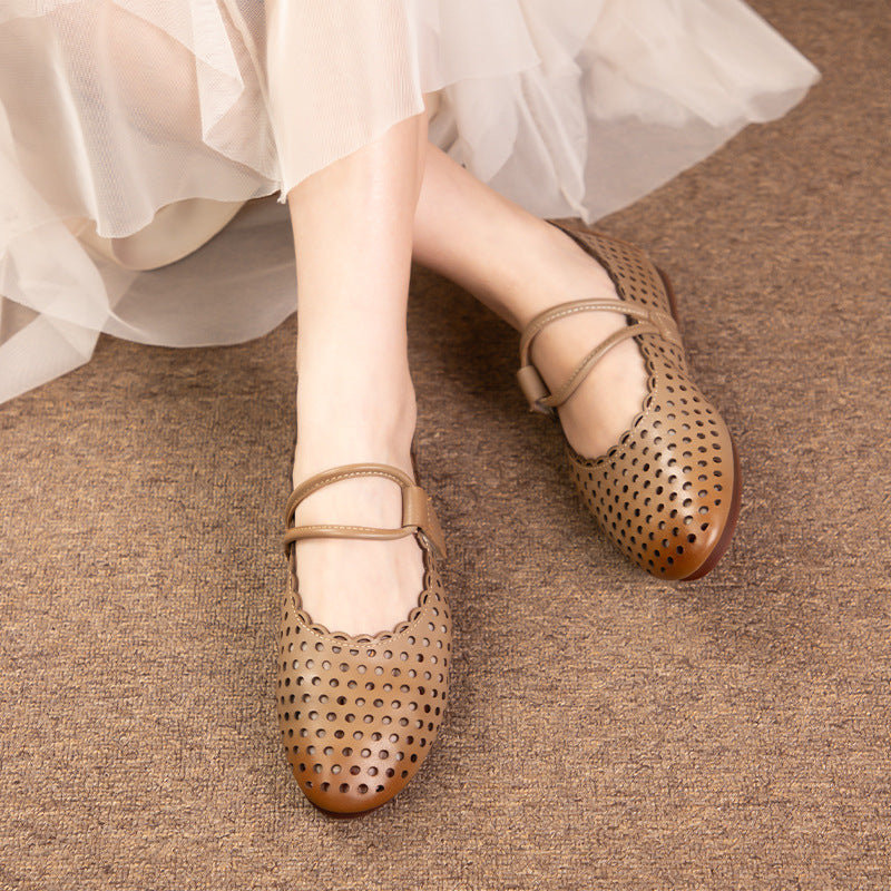 Shallow Mouth Hollow-out Breathable Shoes Retro Easy Matching Soft Bottom Soft Surface Sandals