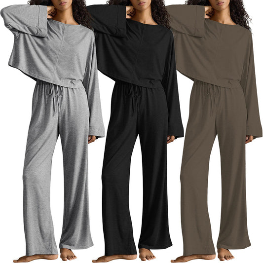 Women's Batwing Sleeve Top And Trousers Lazy Casual Homewear Suit