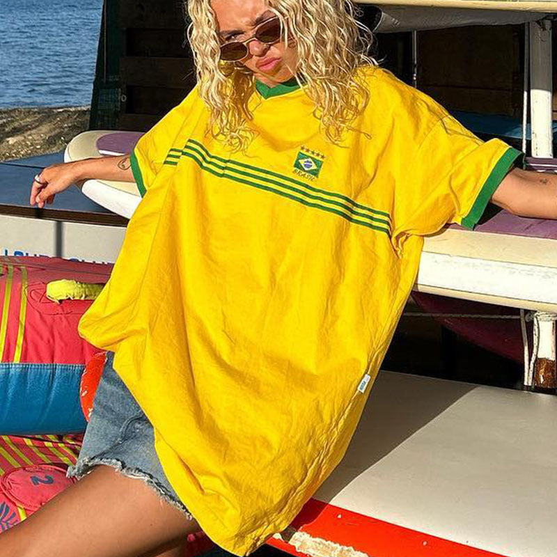 Women's Round Neck Casual Letter Printed Short Sleeved Shirt