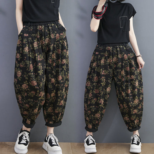 Retro Printed Harem Jeans Loose Plus Size