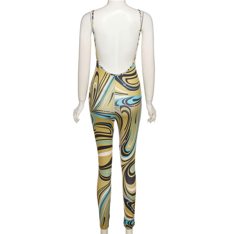 Women's Printed Halter Strap High Waist Bodysuit