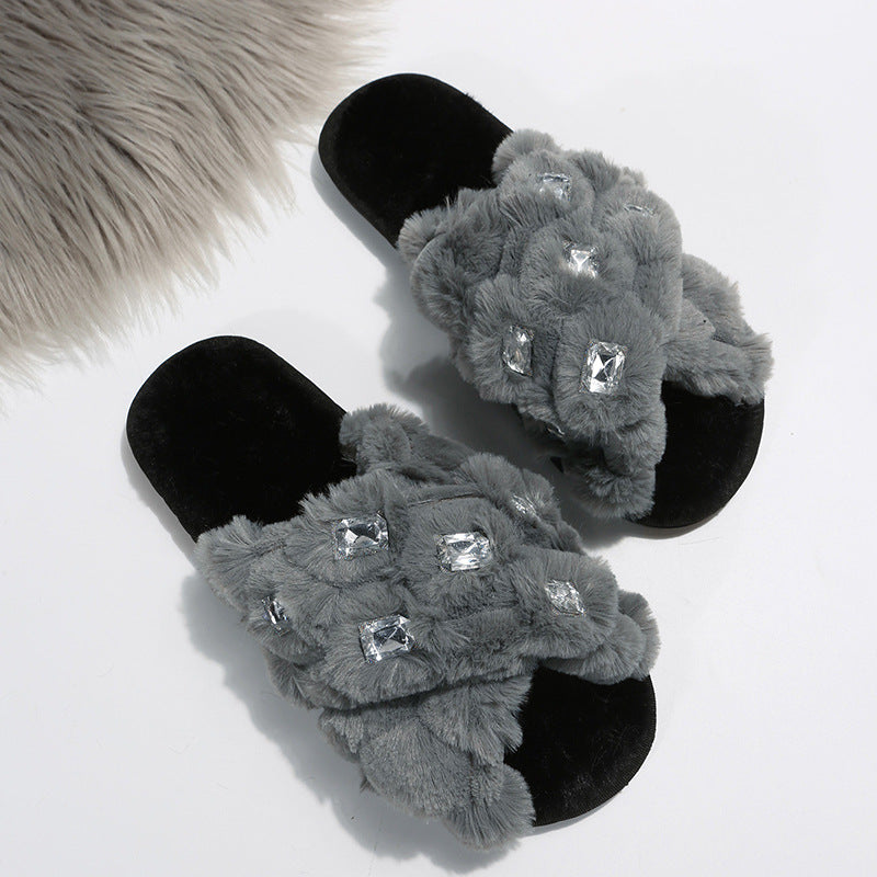 Slippers Store Størrelser Flad Bund Kryds Juvel Hjemme Dame