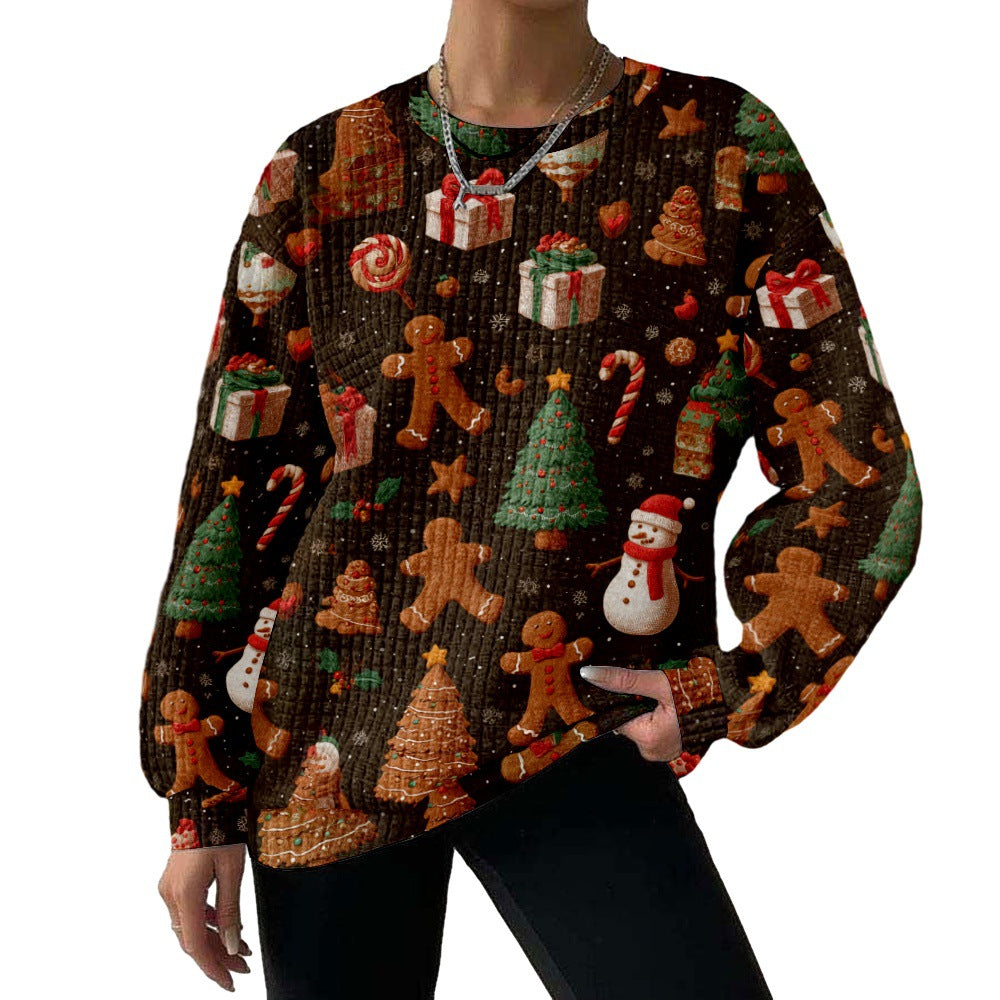 Digital Printing Pattern Shading Fashion Trend Round Neck Long Sleeve Sweater